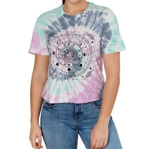 NWT Juniors Tie Dye Celestial Print Short Slv 100% Cotton Graphic Tee